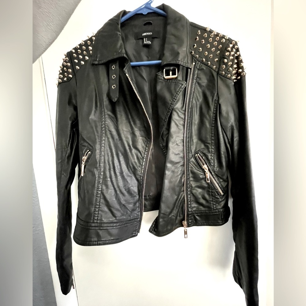 Like NEW Forever 21 Studded Black Leather Jacket Size S